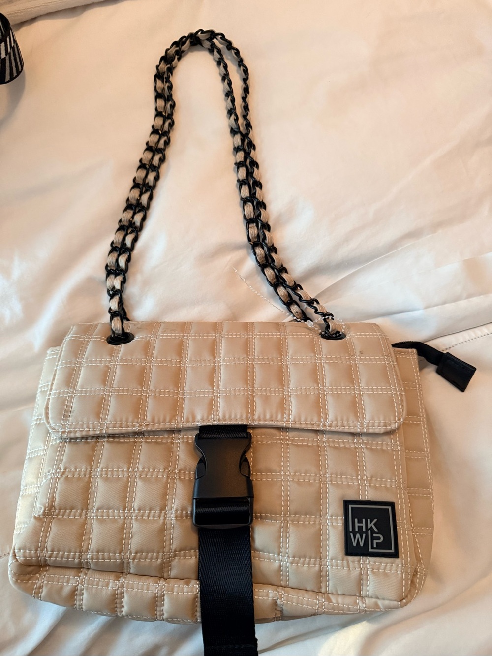 Neutral Quilted Shoulder Bag with Chain Strap NEW NO TAGS